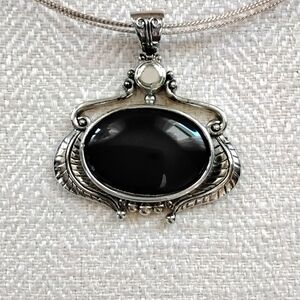 Statement Necklace Black and Silver Pendant.